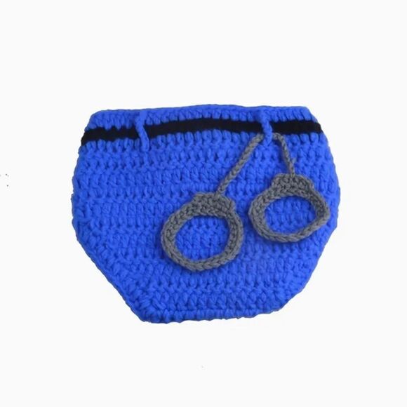 NEW! Baby Infant Photo Op Police Officer Crocheted Knit Set Picture - Picture 4 of 4